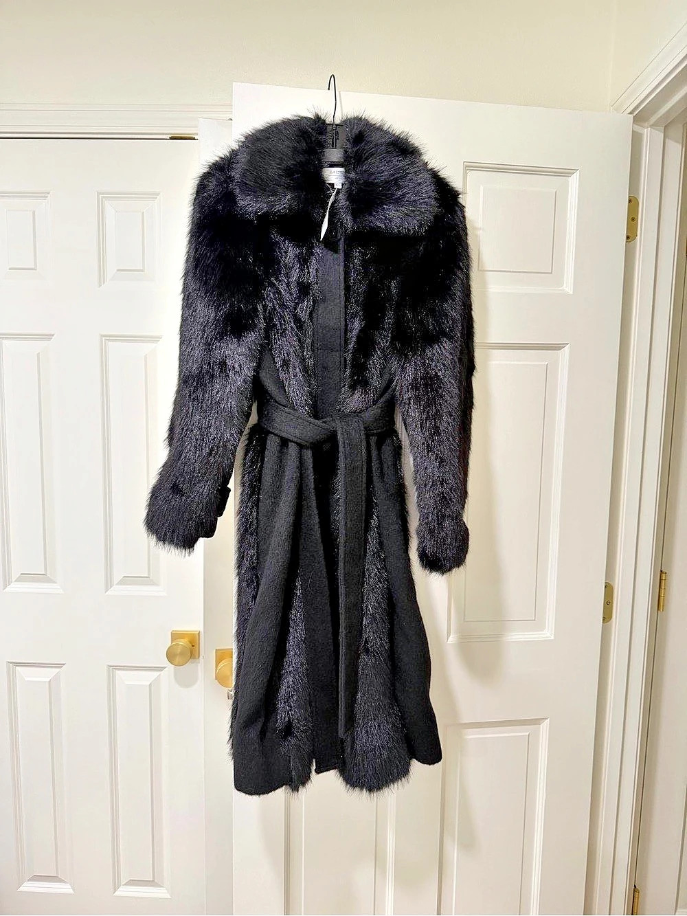 La Ligne Faux Fur Alpine Coat Black M/L NWT